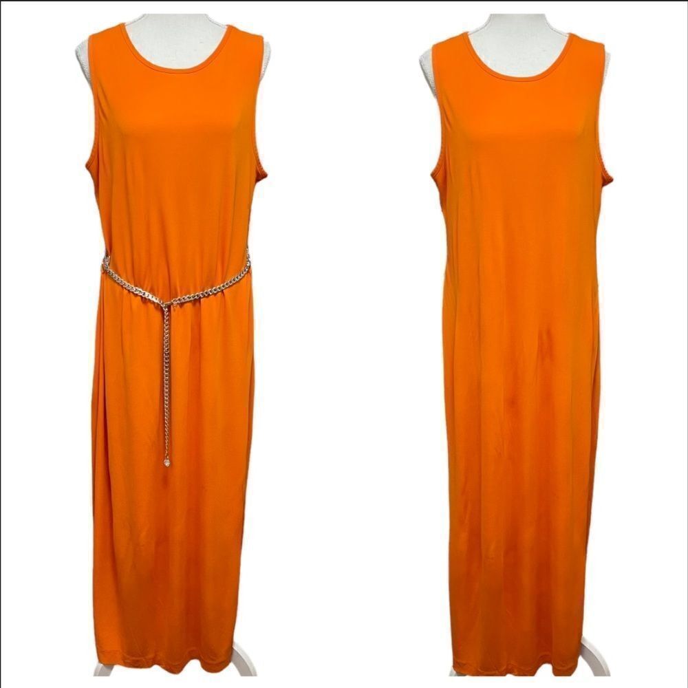 Banana Republic Compass Orange Rayon Summer Maxi Dress w/ metal belt XLARGE